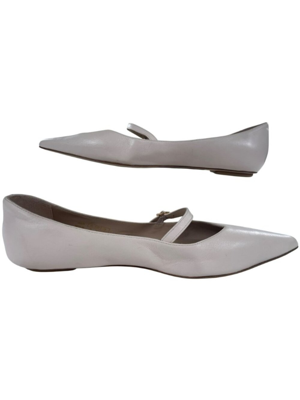 Stuart Weitzman Emilia Mary Jane Seashell Leather Flats Pointed Toe Wmn's Sz 7B - Picture 2 of 11